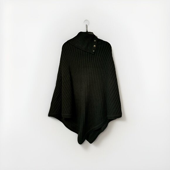 MICHAEL KORS turtleneck ribbed knit buttons women's poncho topper -BLACK - Picture 5 of 9